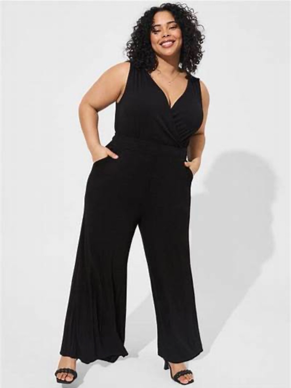Torrid Black Sleeveless V‑Neck Wide‑Leg Jumpsuit (Travel Capsule Wardrobe Item)